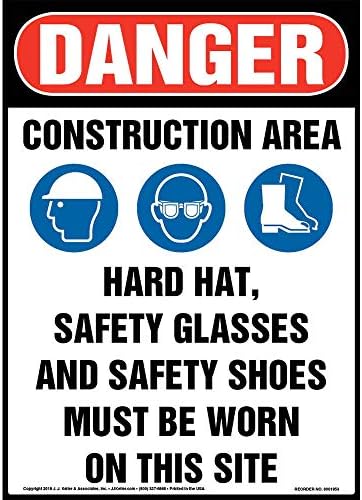 J. J. Keller Danger: Construction Area, PPE Must Be Worn Sign, 10" x 14" by JJKellerAssociatesInc