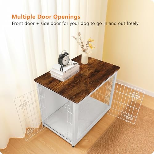 DWANTON 32.5" Dog Crate Furniture with Cushion, Wooden Kennel Table Indoor - Image 2