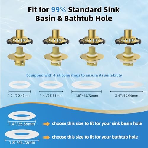 Universal Bathtub Drain Stopper, Brass Metal Shower Hair Catcher, Brushed Gold - Image 4
