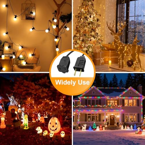 #18 Gauge Black Extension Cord 6 Ft, Polarized Plug 2 Prong Extension Cord for Christmas Lights Indoor Outdoor Waterproof, 120Volts / 8Amps, Connect Up to 960Watts Holiday Light (3 Pack,Total 18Ft) - Image 5