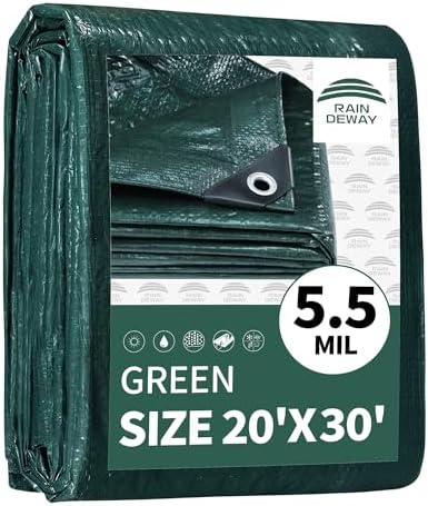 RAINDEWAY Green Tarp 20x30 Feet,5.5Mil Multipurpose Waterproof Tarps Cover by RAINDEWAY
