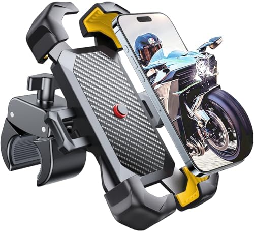 JOYROOM Motorcycle Phone Mount, [1s Auto Lock][100mph Military Anti-Shake] Bike Phone Holder for Bicycle, [10s Quick Install] Handlebar Phone Mount, Compatible with iPhone, Samsung, All Phone, Yellow by JOYROOM
