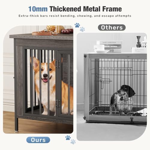 DUMOS 63" Dog Crate Furniture for 2 Dogs with Divider, Gray Wood Grain - Image 5