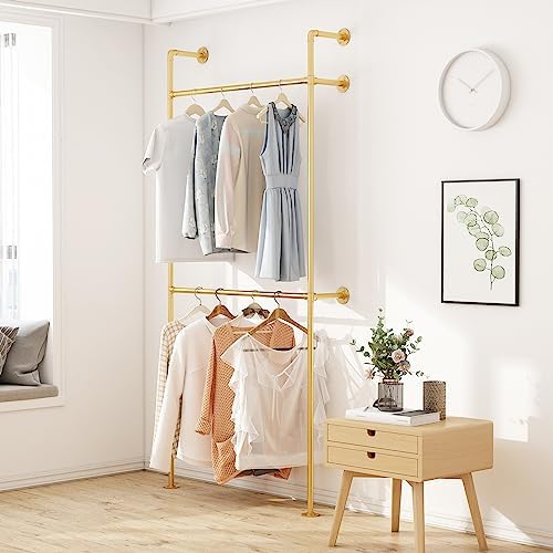 ORSENIGO Industrial Pipe Clothing Rack, Heavy Duty Metal Clothes Rack with Double Rods for Hanging Clothes, Wall Mount Space-Saving Garment Display Rack - Image 7