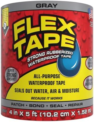 Flex Tape Strong Rubberized Waterproof Tape, Gray, 4 in x 5 ft, 1-Pack by Flex+Tape
