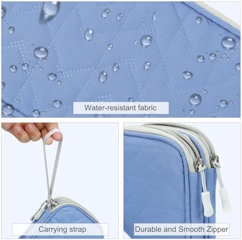 FYY Electronic Organizer, Travel Tech Pouch Bag, Medium, Blue Quilted - Image 4
