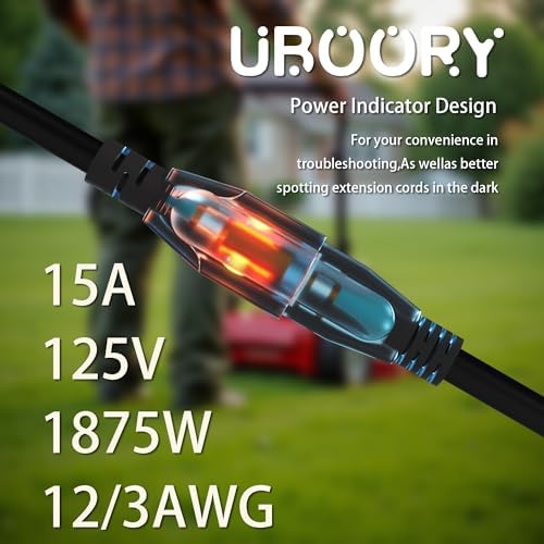 Outdoor Extension Cord Waterproof 50 FT, Black 12/3 SJTW Heavy Duty, Flexible 100% Copper 3 Prong Extension Cord for Lawn, Garage - Image 6