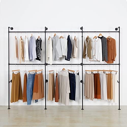 Modern Simple Industrial Pipe Clothing Rack, Display Stand Wall Mounted Clothes Garment Rack Heavy Duty Hanging Clothes Rods Bar for Closet Storage, 134in Black by ZGZR
