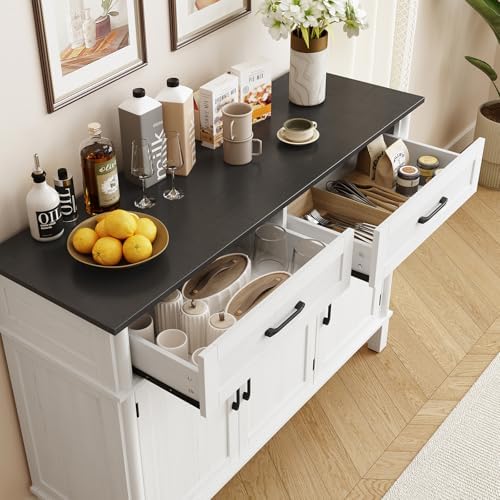 ONBRILL 48 Inch Buffet Cabinet with Storage, Off White&Black - Image 6