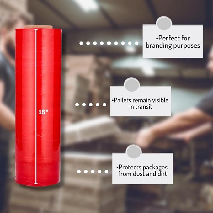 PSBM Red Stretch Wrap, 1 Pack, 15 Inch x 1500 Feet, 80 Gauge, Plastic Cling - Image 3