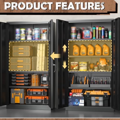 INTERGREAT Metal Storage Cabinet, 72” H Storage Cabinet with Doors and Adjustable Shelves for Office, Home, Garage, Pantry (Assembly Required, Black) - Image 5