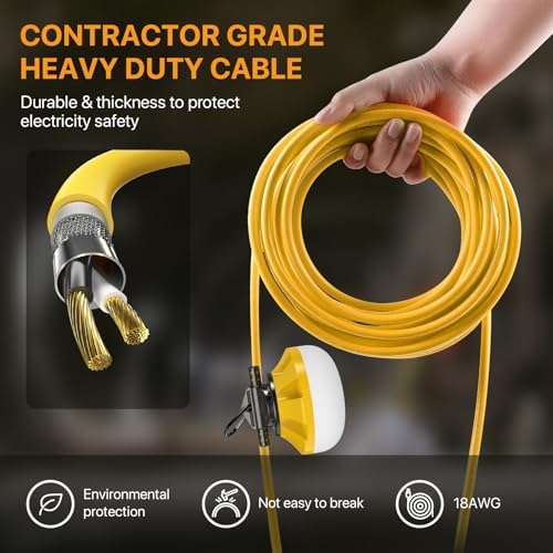 LED Construction String Lights: 50FT IP65 Waterproof ETL Certified Crawl Space Lights - 5000lm 18AWG Wire Linkable Temporary Construction Lighting for attic Lights with 5 Bulbs & Hooks - Image 6