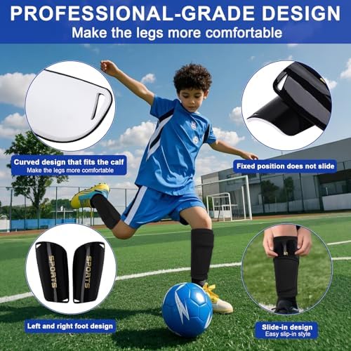Kids Soccer Shin Guards 2 Pairs Slip-in Youth Shin Pads for Boys Girls, Lightweight PP+EVA Soccer Protective Gear Fits with Shin Guard Sleeves(not Included), Toddler to Teen Sizes Multiple Colors - Image 5