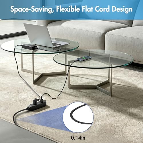 3 Outlets Flat Plug Extension Cord 2FT, 2 Pack 3 Prong Grounded Power Strip, Right Angled Flat Plug, Low Profile Flat Indoor Cable, NISPT-2 16/3 AWG, 13A/125V/1625W, ETL Listed, Black, 25 Zip Ties - Image 6