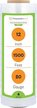 PSBM 4 Rolls 12 Inch x 1500 Feet 80 Gauge Stretch Film/Wrap Heavy Duty by PackagingSuppliesbymail