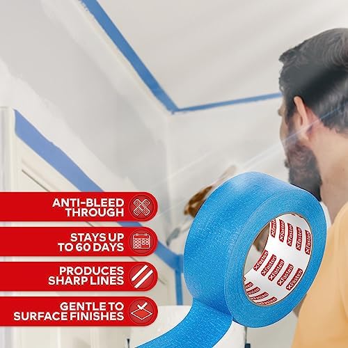 XFasten Blue Painter's Tape, 2 Inch x 60 Yards (12-Pack) Blue Painters Masking Tape Bulk - Sharp Edge Line Technology, Produces Sharp Lines | Residue-Free and Artisan Grade Wall Trim Tape - Image 2