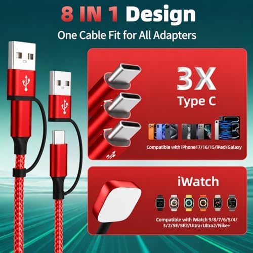 Multi Charging Cable for Multiple Devices with 3Type-C/iWatch Charger, 5FT - Image 3
