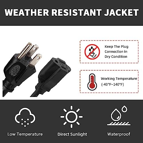 10FT Outdoor Extension Cord-16/3 SJTW Durable Black Extension Cord for Christmas Lights with 3 Prong Grounded Plug for Safety,Great for Outside Christmas Decorations (Pack of 2) - Image 6
