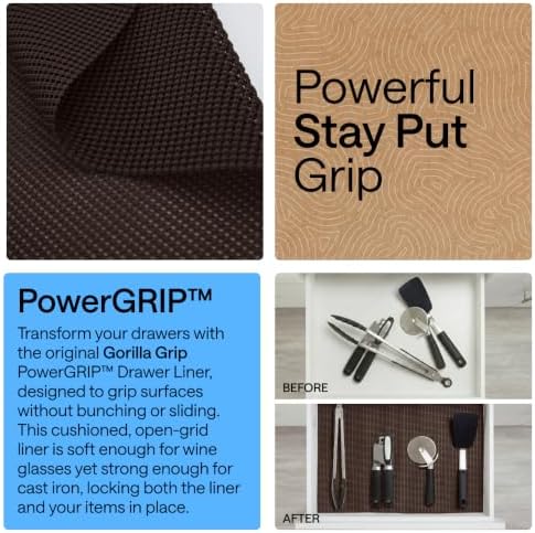 GORILLA GRIP powerGRIP Drawer Shelf and Cabinet Liner, 17.5"x20', Brown - Image 3