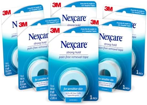 Nexcare Sensitive Skin Low Trauma Tape, 6 Count – Gentle Adhesive Medical Tape for Fragile or Delicate Skin, Hypoallergenic & Latex-Free, Ideal for Post-Surgery Care, Pediatric Use, Frequent Changes by Nexcare