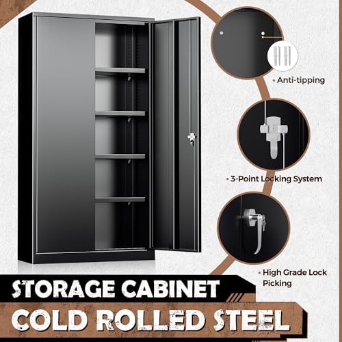INTERGREAT Metal Storage Cabinet, 72” H Storage Cabinet with Doors and Adjustable Shelves for Office, Home, Garage, Pantry (Assembly Required, Black) - Image 4