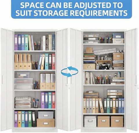 SUXXAN 71-Inch White Metal Storage Cabinet with Locking Doors - Image 5