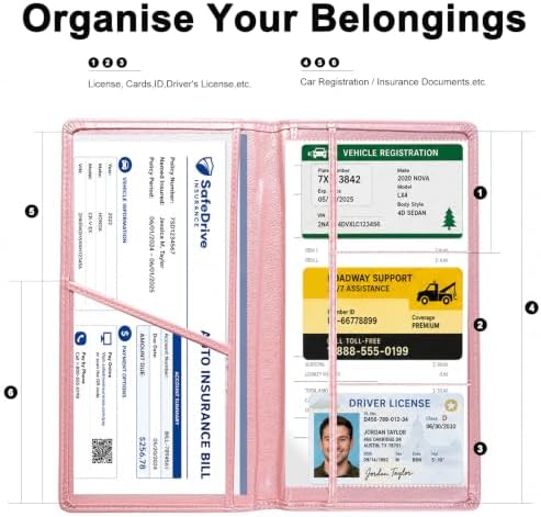 Car Registration and Insurance Card Holder, PU Leather, Pink - Image 3
