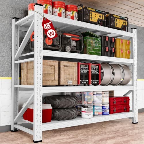 SISESOL Set of 2 48" Wide Heavy Duty Garage Shelving Units,3000LBS 24 Deep Storage Shelves,White Metal Garage Shelves,Large Storage Rack,70 High Steel Shelf,Industrial Shelving for Shop,Warehouse by SISESOL