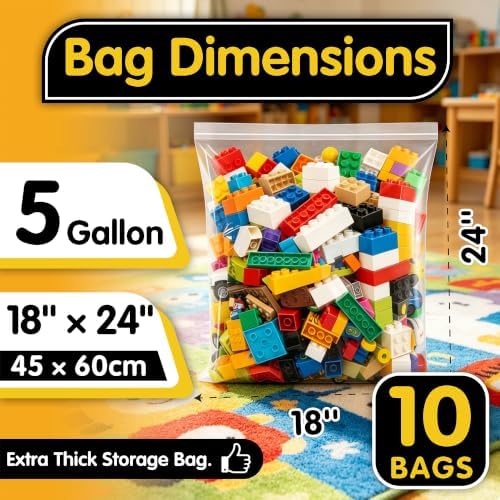 10 Pack 5 Gallon Extra Large Clear Plastic Bags with Zipper - Image 2