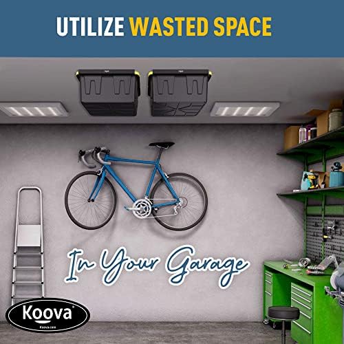 Koova Heavy-Duty Overhead Garage Storage Rack for 2 Bins. Adjustable Width, 80lb Capacity. DIY Safe Ceiling Mount, Easy Install. Fits 27-Gallon Totes. USA Made Pro-Grade Steel. Space Saving Organizer - Image 4