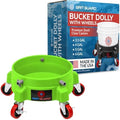 Grit Guard Bucket Dolly with Wheels - Rolling Detailing Wash Bucket with 5 Wheels and 2 Locking Casters Compatible with 2.5, 4, 5 and 6 Gallon Buckets (Green, 3" Red Casters) - Made in the USA by GritGuardInc