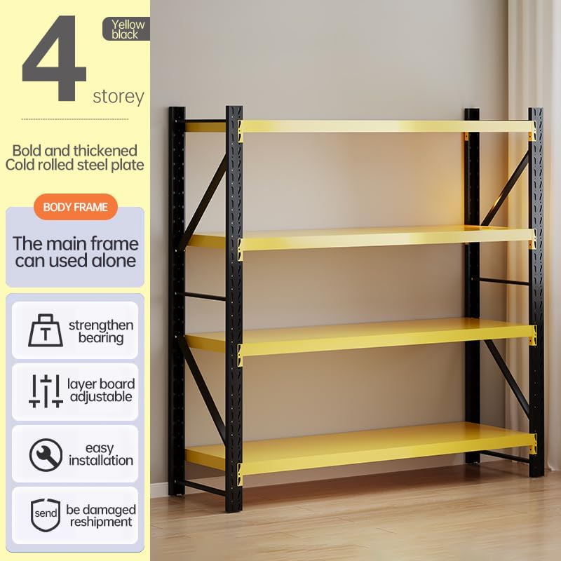 Heavy Duty Warehouse Shelving 4-Tier Industrial Steel Storage Shelves, 2600LB Capacity Per Shelf, Adjustable Shelves for Garage/Factory/Commercial Use (Yellow and Black, W48*D20*H79) - Image 3