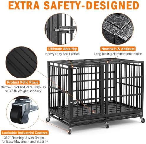 BOLDBONE 48 inch Heavy Duty Indestructible and Escape-Proof Dog Crate Cage Kennel for Large Dogs, High Anxiety Dog Crate with Removable Plastic Pan and Wheels, Extra Large XL XXL - Image 3