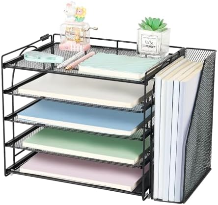 AUPSEN Desk Organizers and Accessories, 5-Tier Desktop Paper File Organizer with Removable File Holder, Desk Accessories & Workspace Organization for Home Office Supplies (Black) by AUPSEN