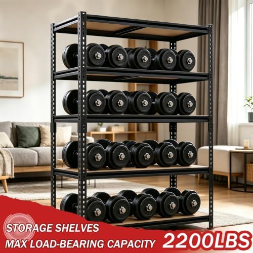 72" H Heavy Duty Garage Shelving, 2400LBS Capacity 5-Tier Storage Shelves,Adjustable Industrial Metal Garage Shelves for Basement Pantry Kitchen Warehouse, 16" D x 36" Wx72 H,Black - Image 4