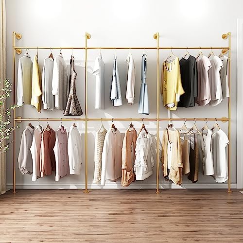 ORSENIGO Industrial Pipe Clothing Rack, Heavy Duty Metal Clothes Rack with Double Rods for Hanging Clothes, Wall Mount Space-Saving Garment Display Rack by ORSENIGO