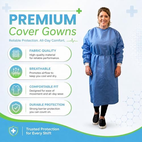 Disposable Isolation Gowns 50-Pack, Level 2, Blue - Image 6