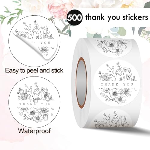 Heyfibro 500 PCS 1.5 Inch Thank You Stickers for Small Business, Baking, Gifts, Envelopes, Weddings (Line Flowers 2) - Image 3