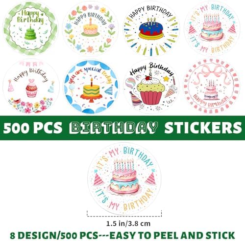 Birthday Stickers 1.5" Happy Birthday Stickers for Kids Adults, 500 Pcs - Image 2