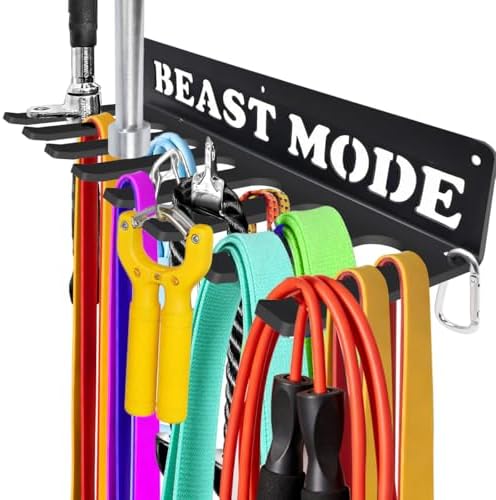 Gym Home Rack 8 Hook Heavy-Duty Wall-mounted Organizer Multi-Purpose Workout Gear Wall Hanger Storage for Resistance Bands Jump Ropes Lifting Belt Fitness Bands Barbells Carabiners Included by Bliocefo