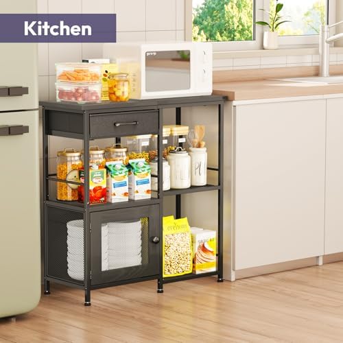 SWTYMIKI Coffee Bar Cabinet for Home - Farmhouse Coffee Stand Station Multi-Purpose Storage Cabinet with Adjustable Feet, Drawers - Kitchen Bar Table for Living Room, Corner, Small Space, Black - Image 5