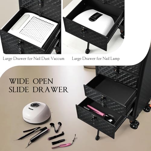 Yueieoun Nail Salon Cart with 4 Drawers,Rolling Makeup Train Case for Beauty,Cosmetology Case on Wheels,Trolley Cart,Lockable Organizer Travel Case for Manicure/Face Painting/Hairstylist/Tattoo Artist - Image 4