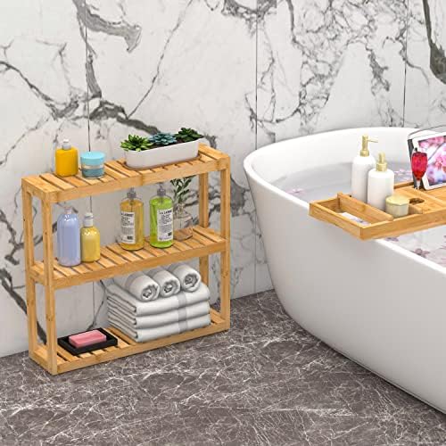 Domax Bathroom Wall Shelf - Over Toilet 3 Tier Storage Rack Adjustable Layer Multifunctional Utility Wall Mounted Towel Shelves Living Room Kitchen (Bamboo-Pack of 2) - Image 3