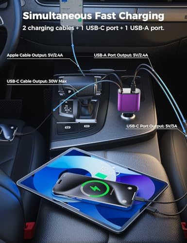 [Upgraded] SUPERONE Retractable Car Charger 4 in 1 Fast Car Phone Charger - Image 3