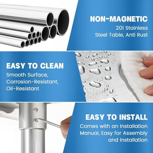 KUARBARR Stainless Steel Table for Prep & Work with 4 Caster Wheels with Undershelf 30 x 36 NSF Metal Commercial Kitchen Adjustable Under Shelf Worktable for Restaurant Home Outdoor - Image 4