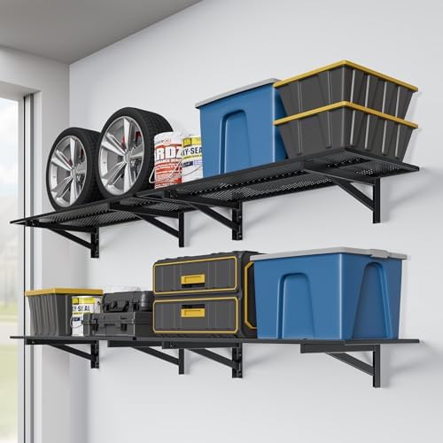Jusgym 4 Pack Garage Wall Shelving, 1.5x4ft, 1400LBS Integrated Shelves by Jusgym