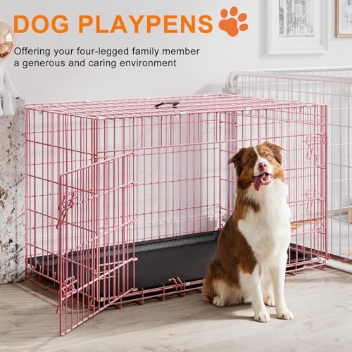 FDW | 48" Foldable Metal Dog Crate | Pink | Cage for XL Dogs - Image 2
