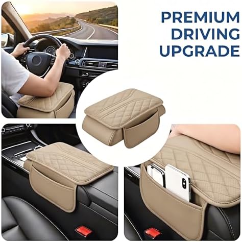 Car Center Console Cover, Leather Car Armrest Cover with 2 × Storage Bags, Waterproof Auto Arm Rest Covers Pad, Universal Console Covers for Storage Box Protector for Vehicle SUV Truck (Beige) - Image 7