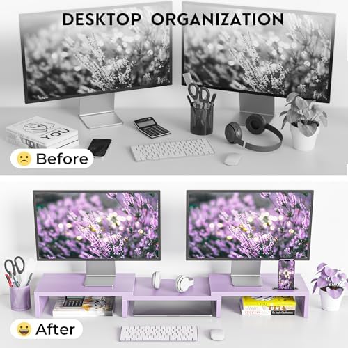 BONTEC Dual Monitor Stand Riser, Adjustable Length & Swivel Angle, Purple - Image 4