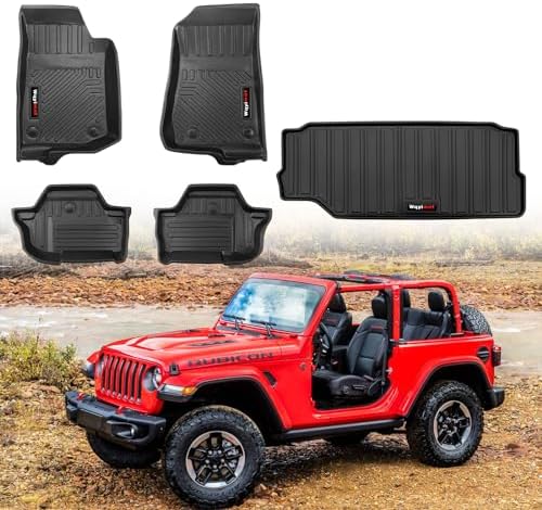 All Weather Floor Mats and Cargo Liner for 2018-2025 2026 Jeep Wrangler JL 2 Door Accessories TPE Rubber Mat Black (for 2018-2026 Jeep Wrangler JL 2 Door) by Wqyimat